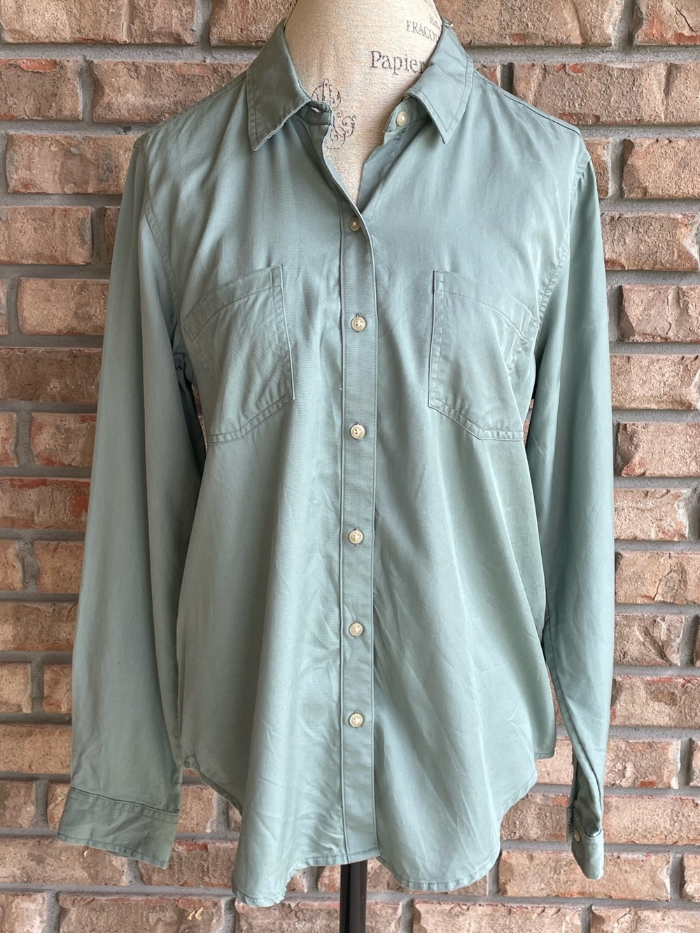 Lucky Brand Sage Green Button Front Ling Sleeve Shirt.